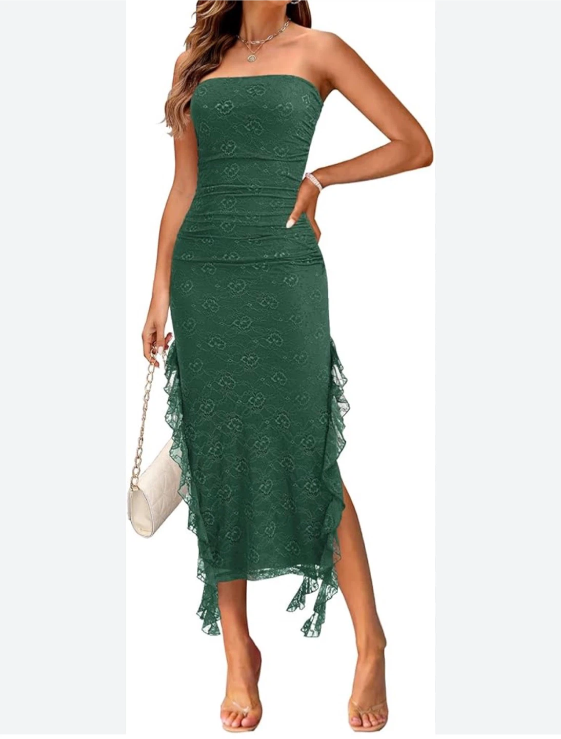 NEW! MEROKEETY Strapless Bodycon Sexy Lace Lace Ruched Dress