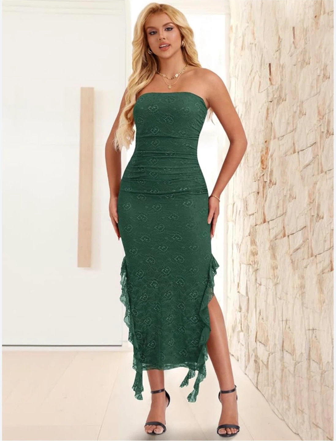 NEW! MEROKEETY Strapless Bodycon Sexy Lace Lace Ruched Dress - photo 2