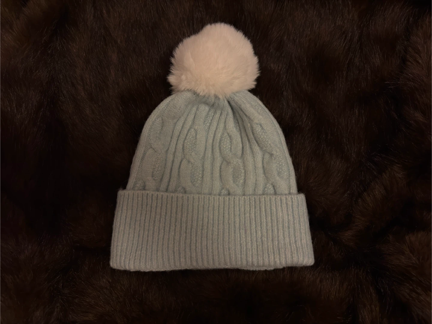 Light Blue Cable Knit Pom Toque