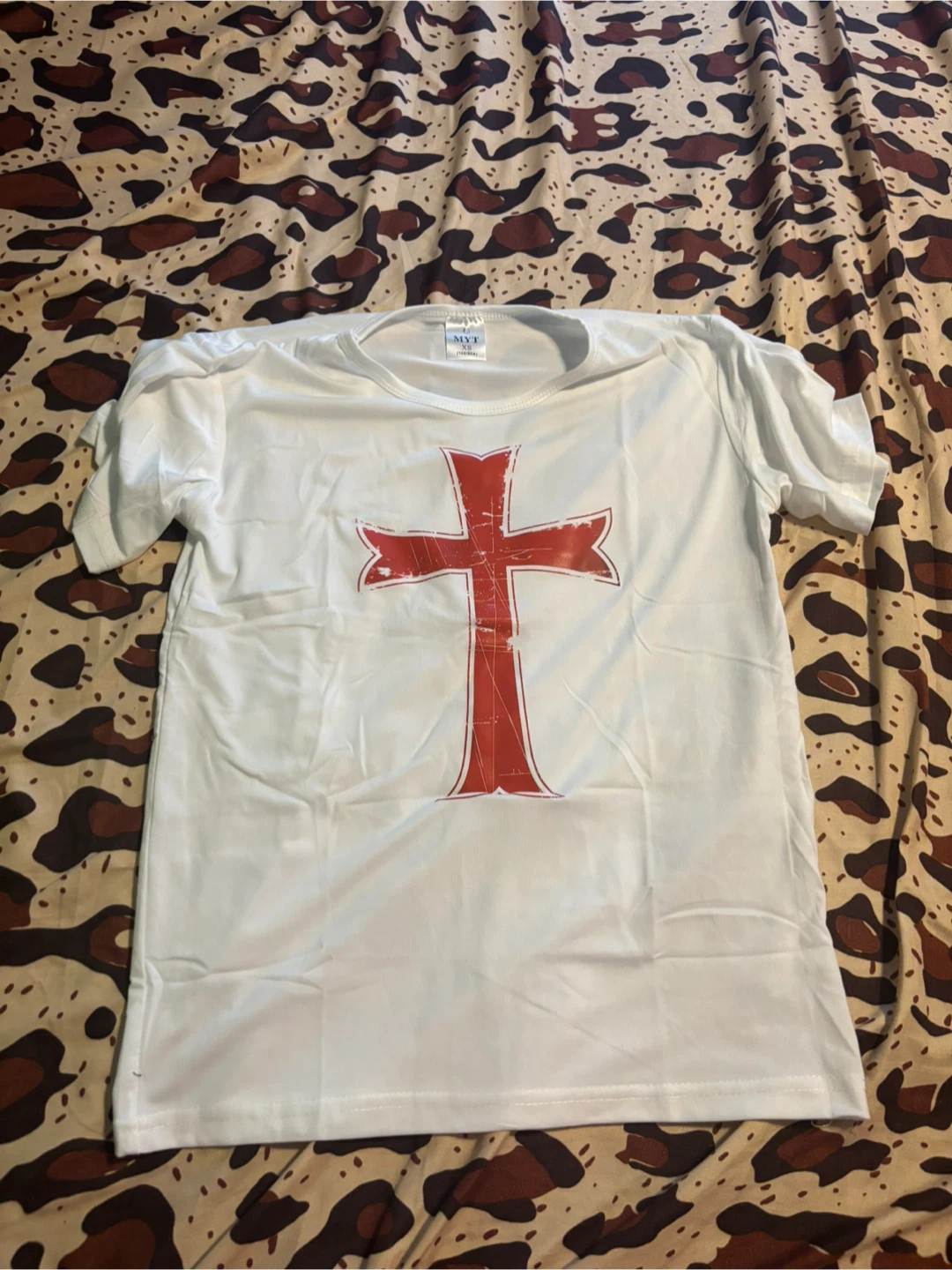 White T-shirt with Red Templar Cross Graphic