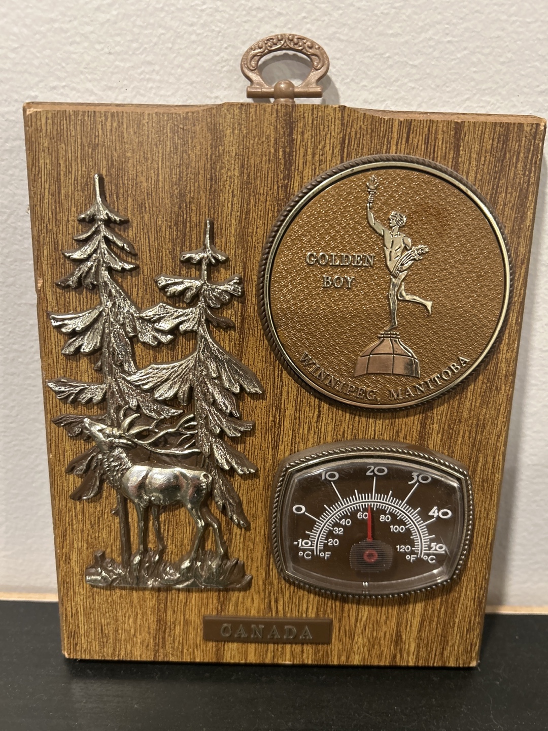 Vintage "Golden Boy" Winnipeg Thermometer Wall Plaque - photo 5