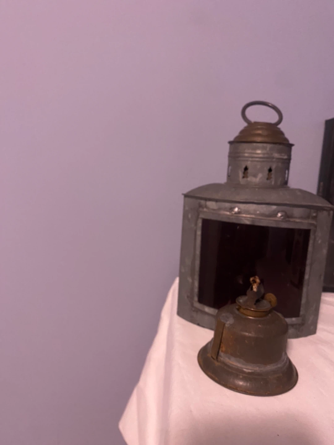 Vintage Metal Lantern with Red Glass - photo 5