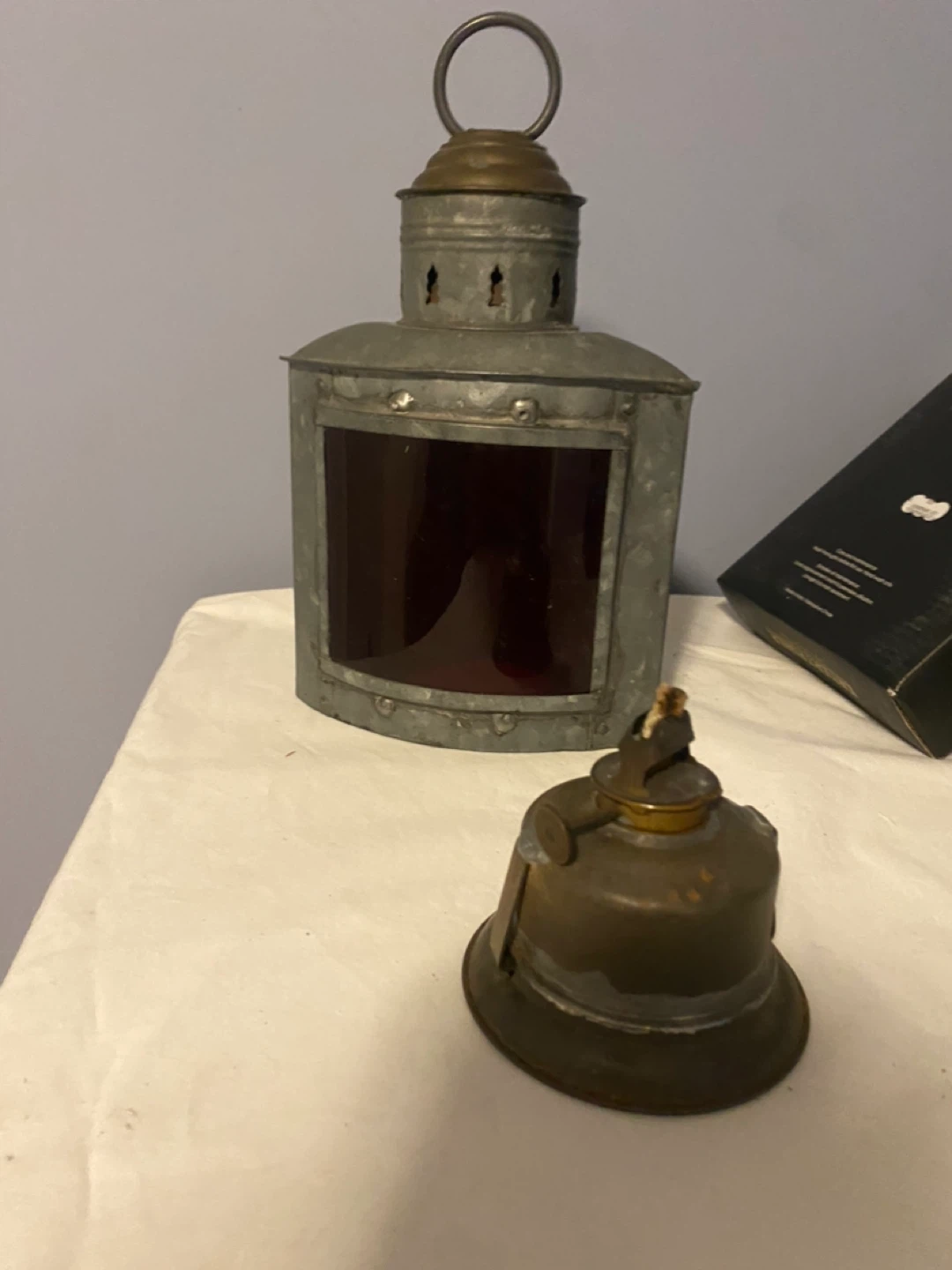 Vintage Metal Lantern with Red Glass - photo 2