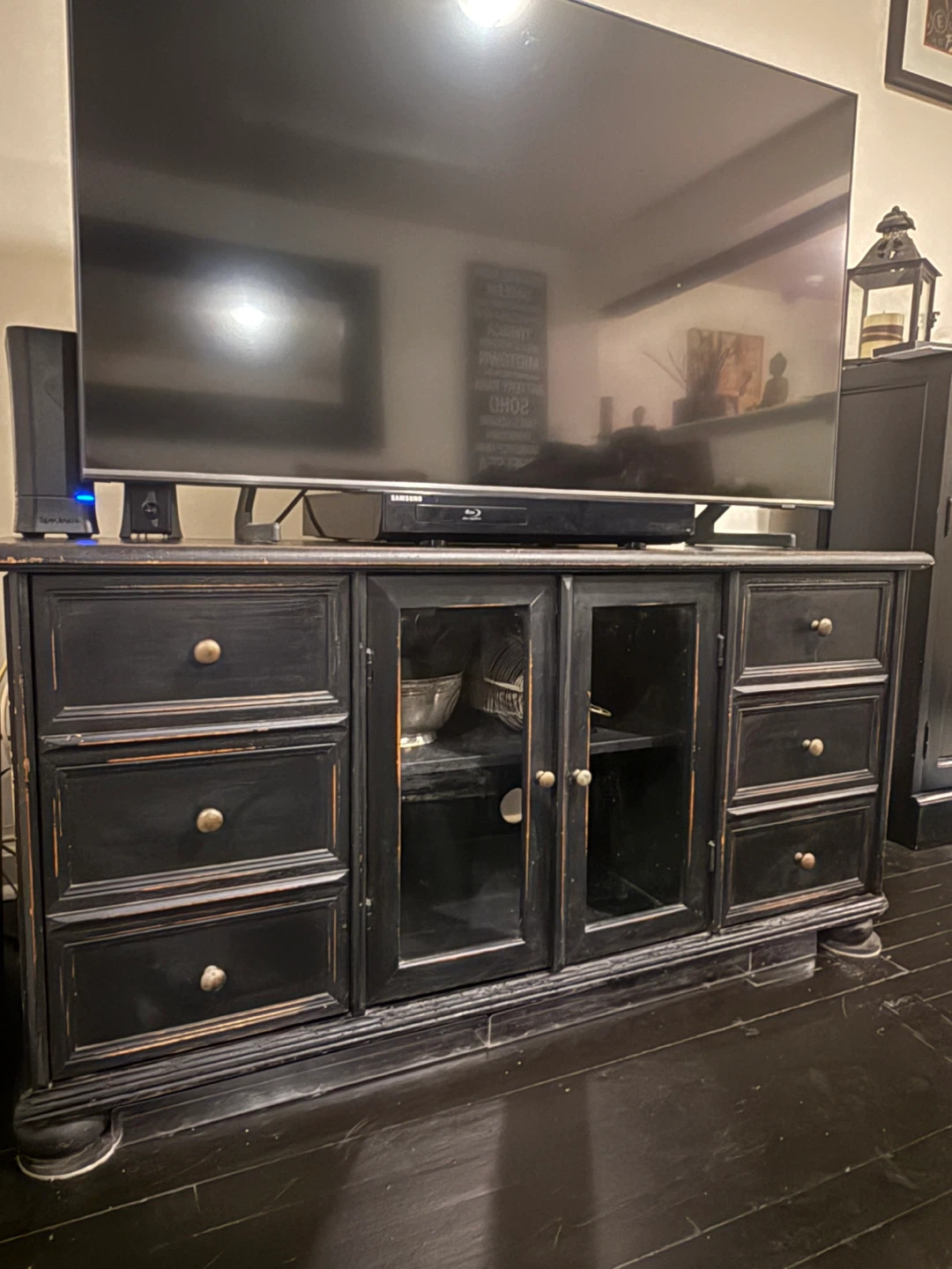 Black Distressed TV Stand - photo 3