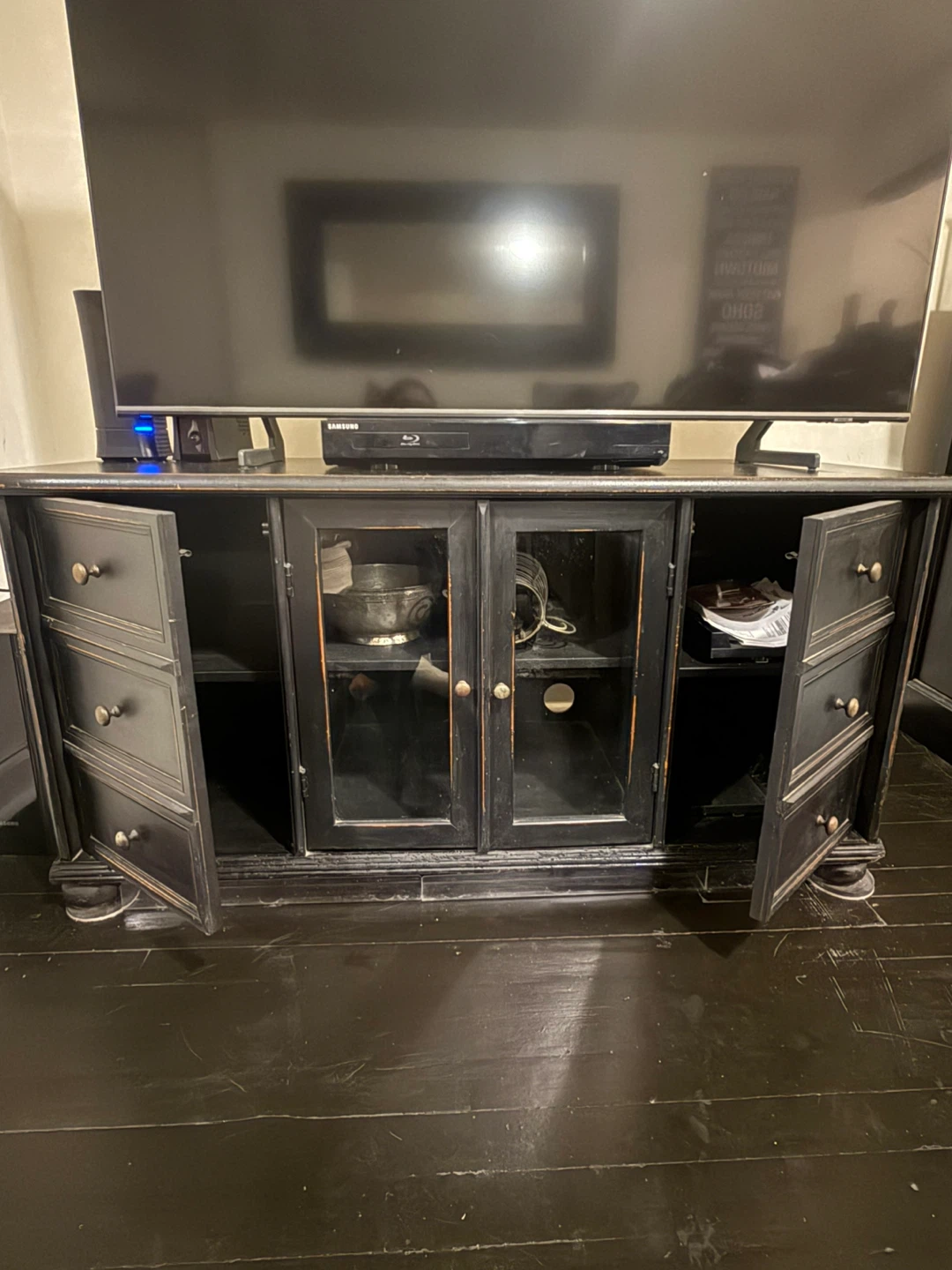 Black Distressed TV Stand - photo 4