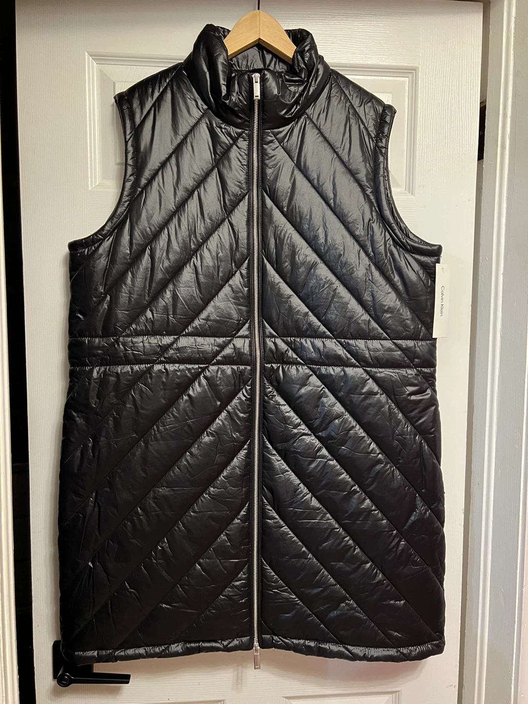 Calvin Klein Long Black Quilted Vest XL - New