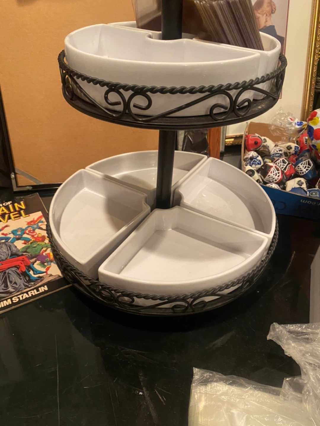 2-Tier Metal and Ceramic Serving Tray - photo 2