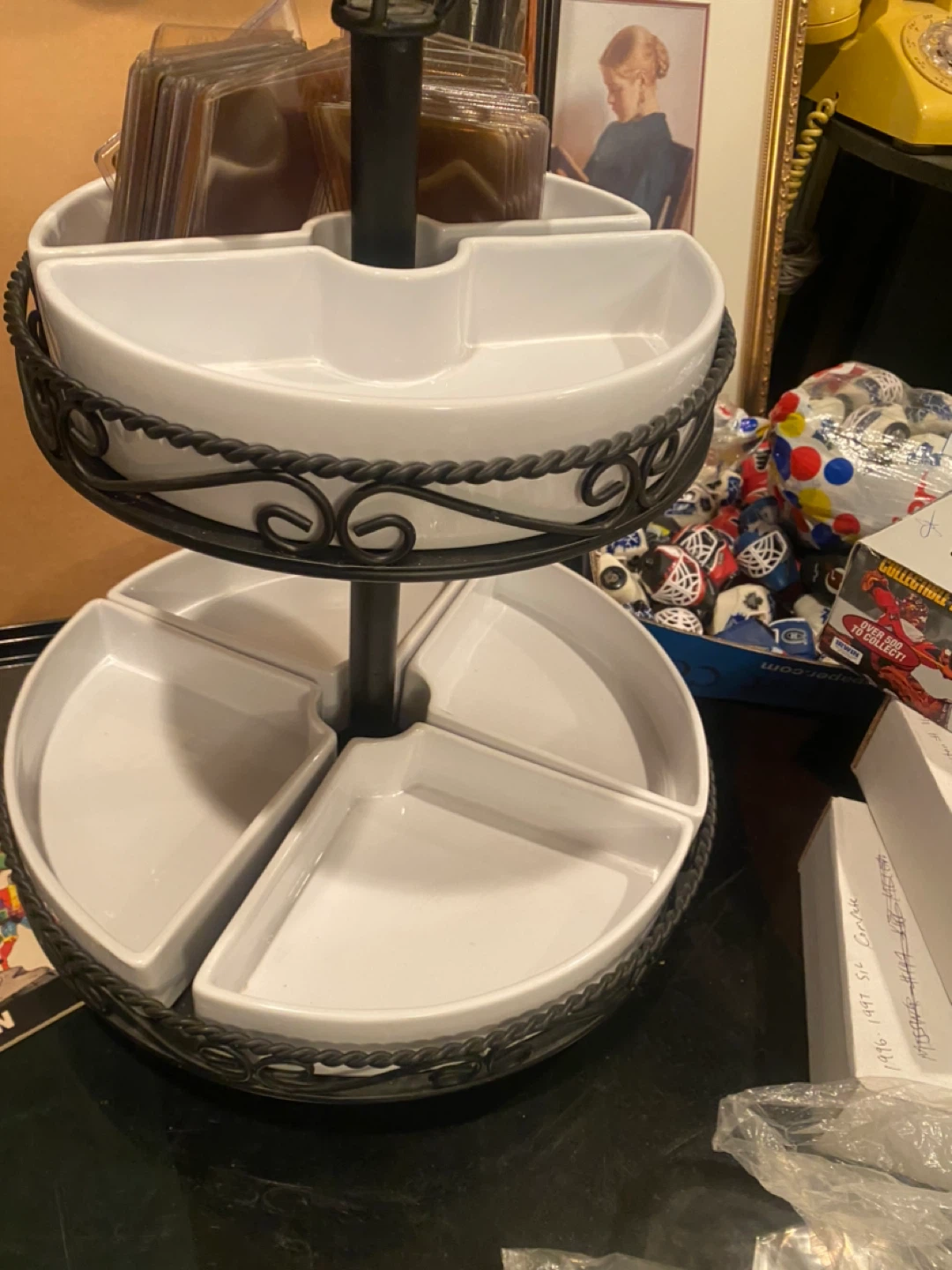2-Tier Metal and Ceramic Serving Tray
