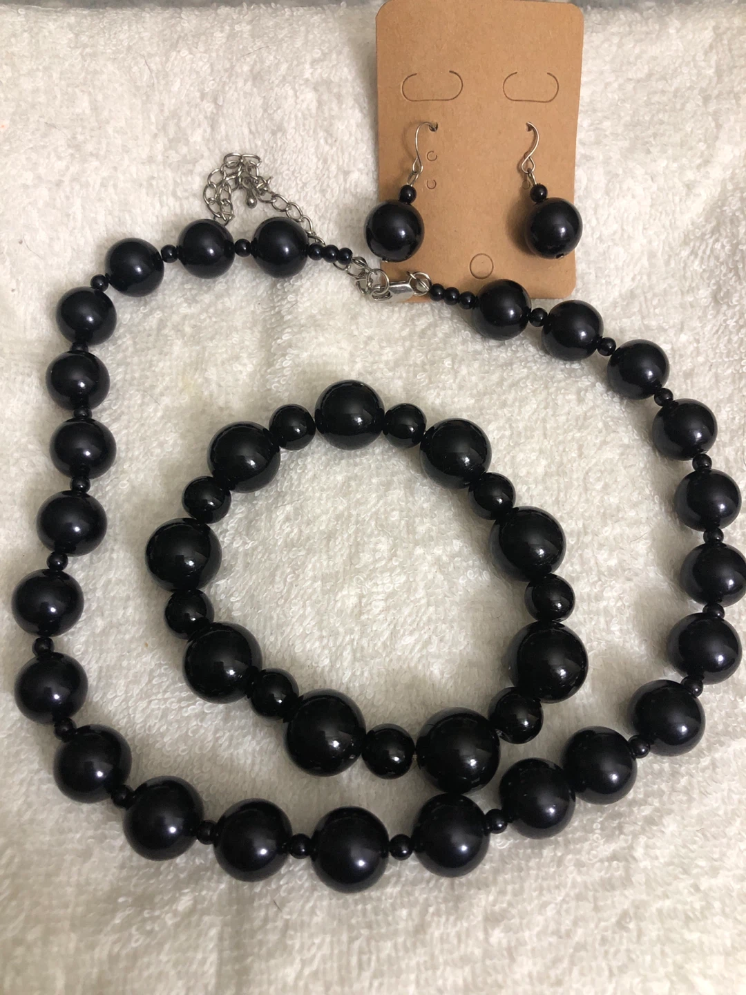 Black Beaded Necklace, Bracelet, and Earring Set