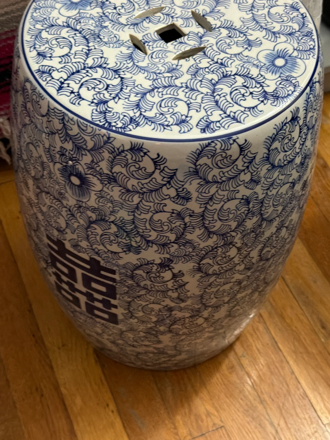 Blue and White Ceramic Garden Stool