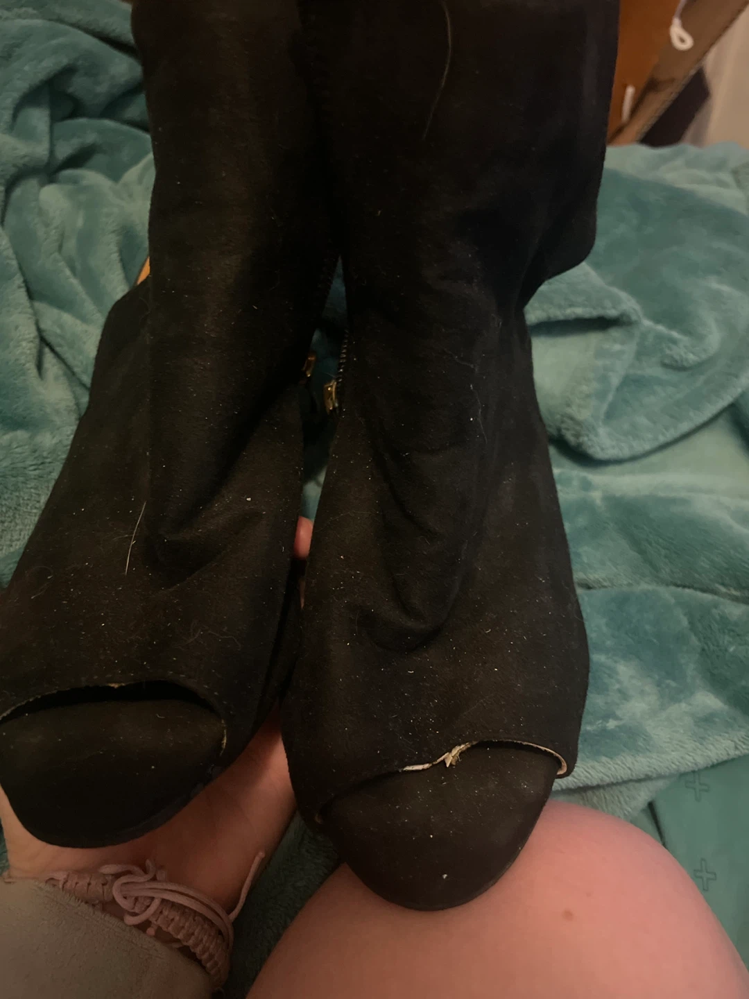 Black Peep-Toe Ankle Boots with Zipper - photo 2
