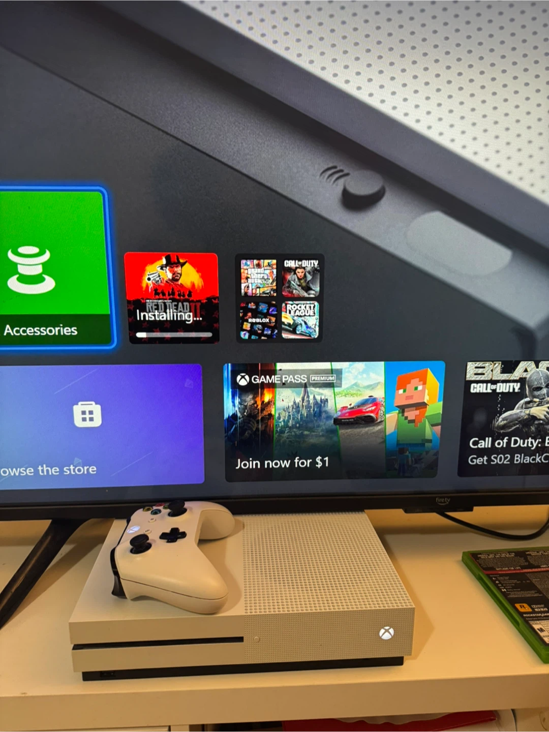 Xbox One S Console with Controller and Games - photo 2