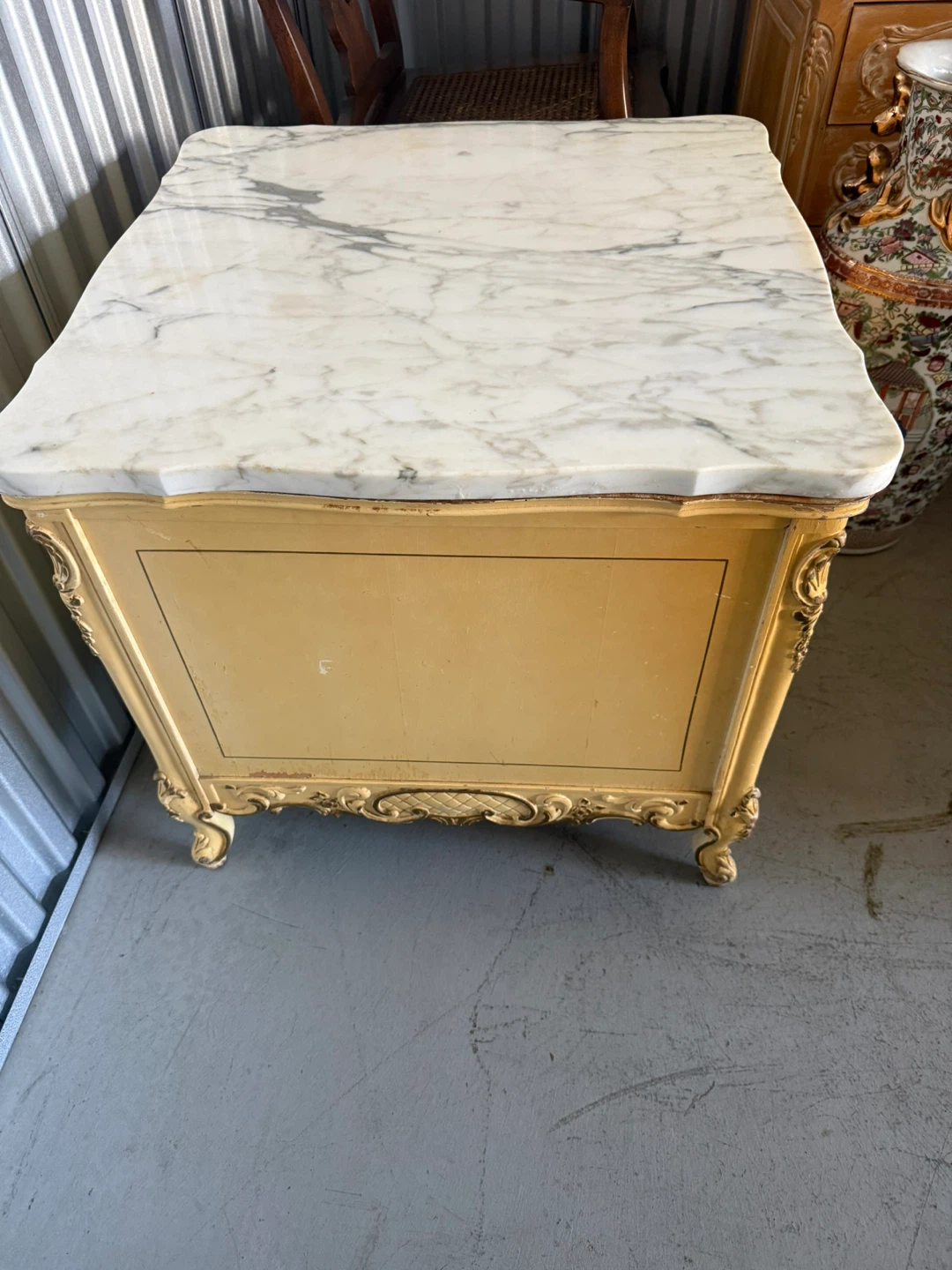 Antique Yellow French Provincial Nightstand with Marble Top - photo 4