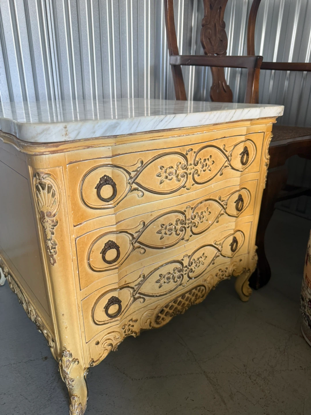 Antique Yellow French Provincial Nightstand with Marble Top - photo 3