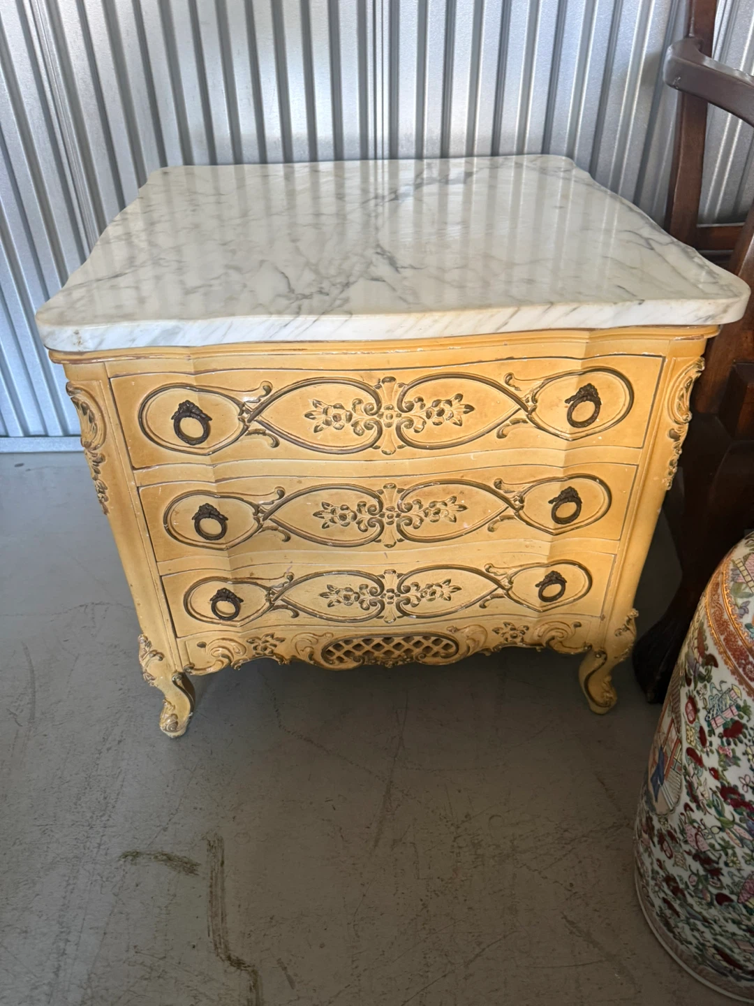 Antique Yellow French Provincial Nightstand with Marble Top - photo 5