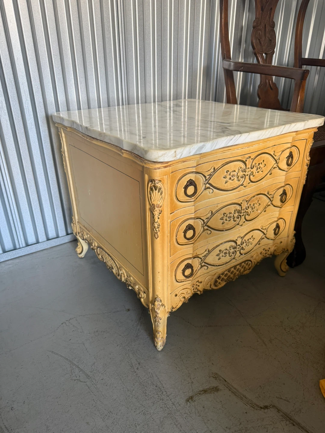 Antique Yellow French Provincial Nightstand with Marble Top - photo 2
