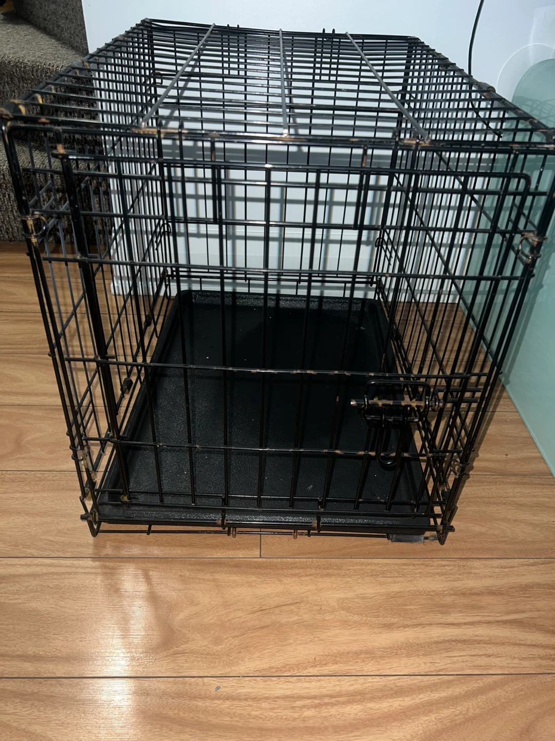 Black Metal Dog Crate with Tray