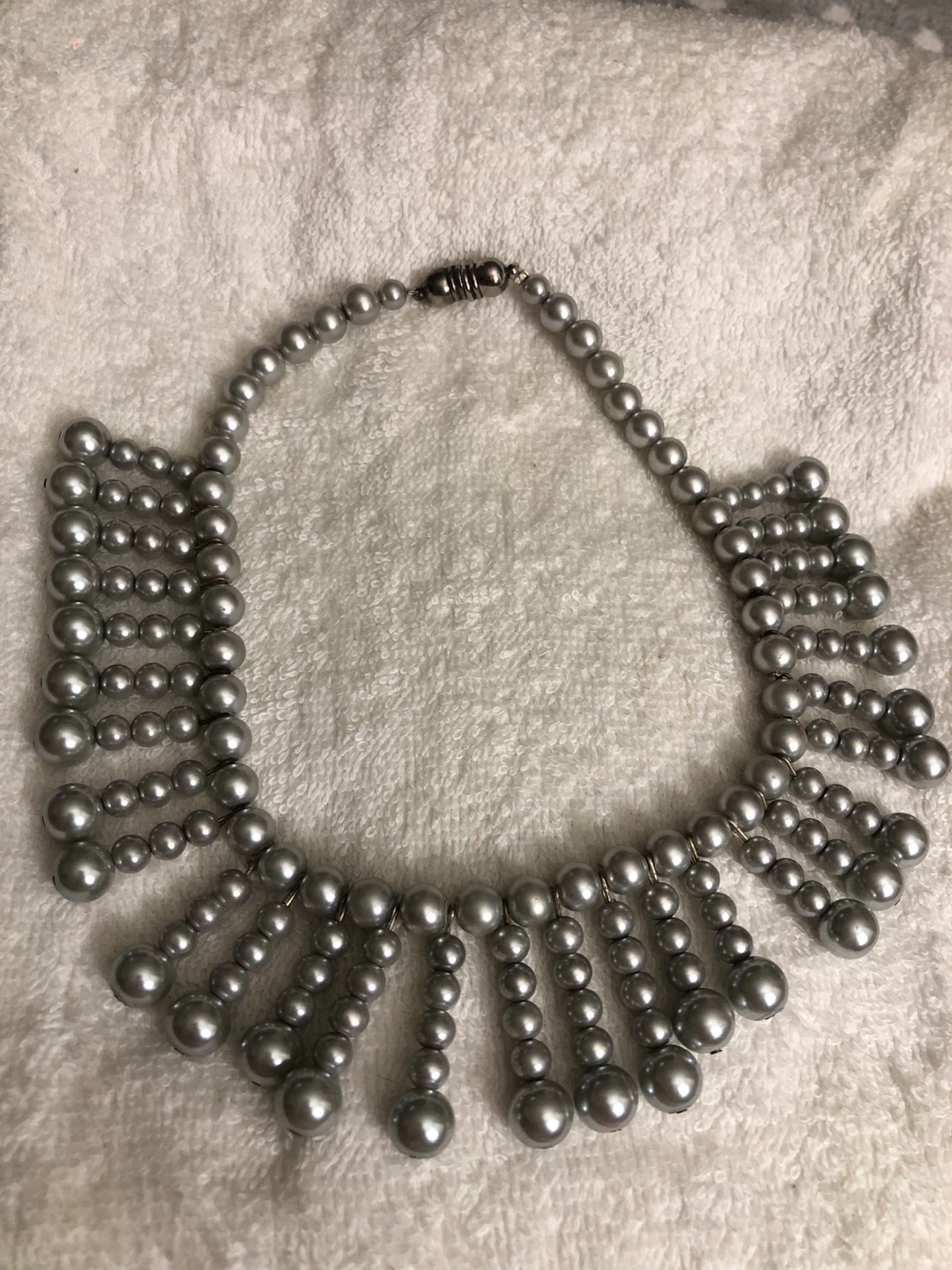Silver Faux Pearl Waterfall Necklace