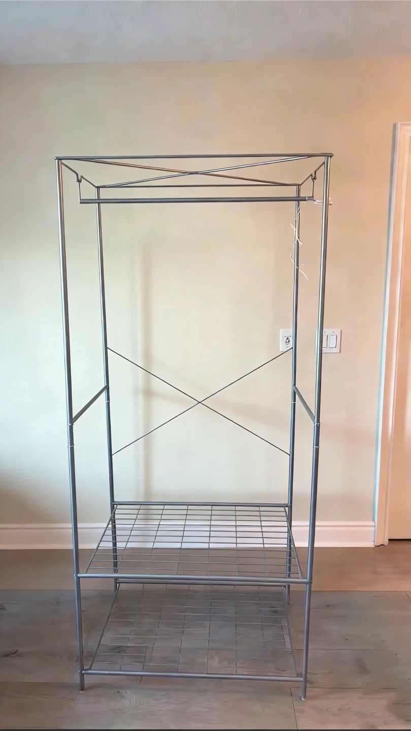 Silver Metal Garment Rack with Shelves - photo 2