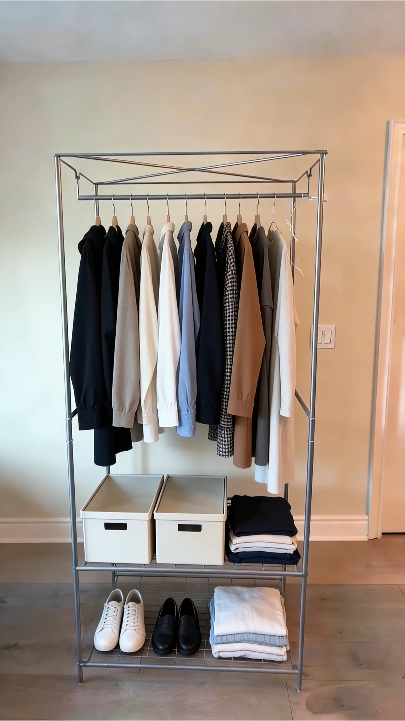Silver Metal Garment Rack with Shelves