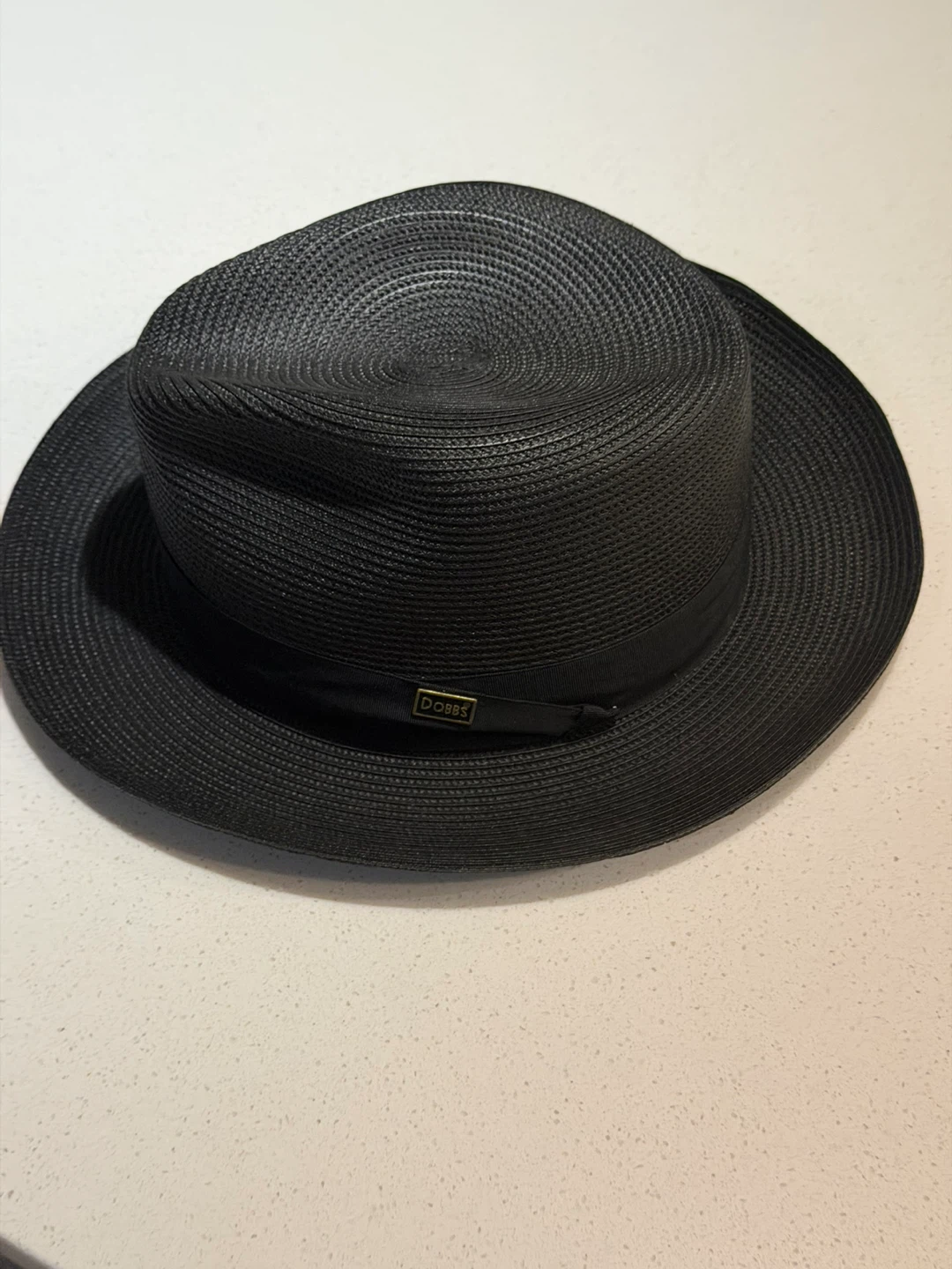 Dobbs Black Straw Fedora Hat - Size 7 3/8 - photo 3