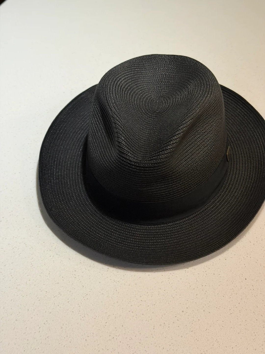 Dobbs Black Straw Fedora Hat - Size 7 3/8