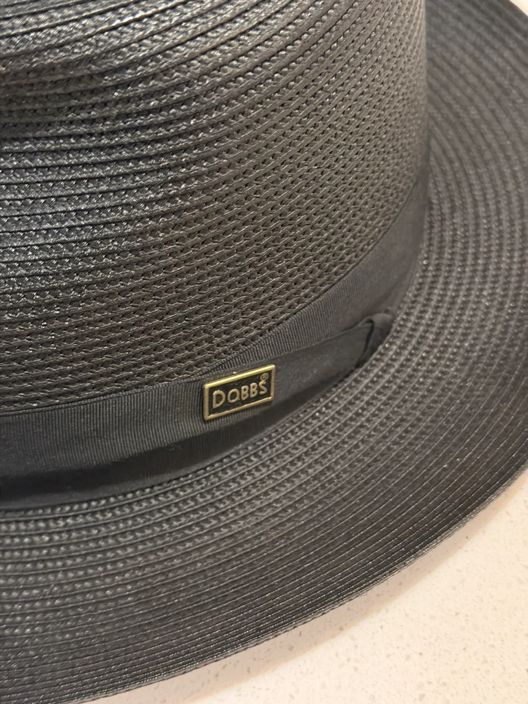 Dobbs Black Straw Fedora Hat - Size 7 3/8 - photo 2