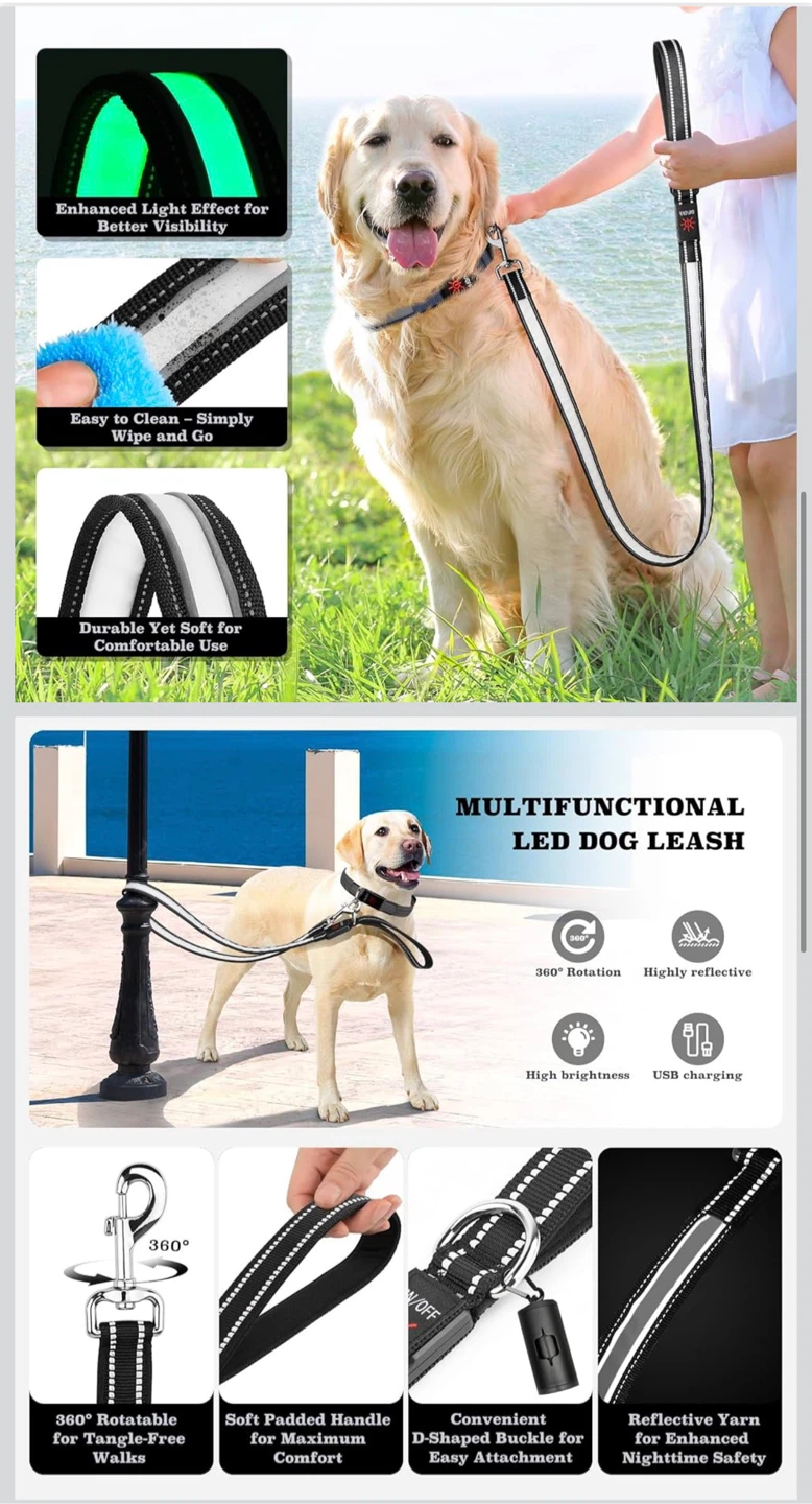 BNIB 4ft LED Light Up Dog Leash🏆