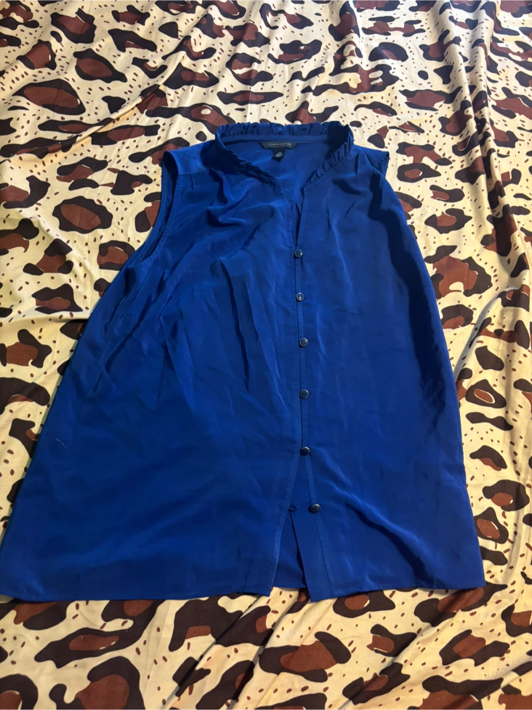Tommy Hilfiger Blue Sleeveless Ruffle Collar Blouse