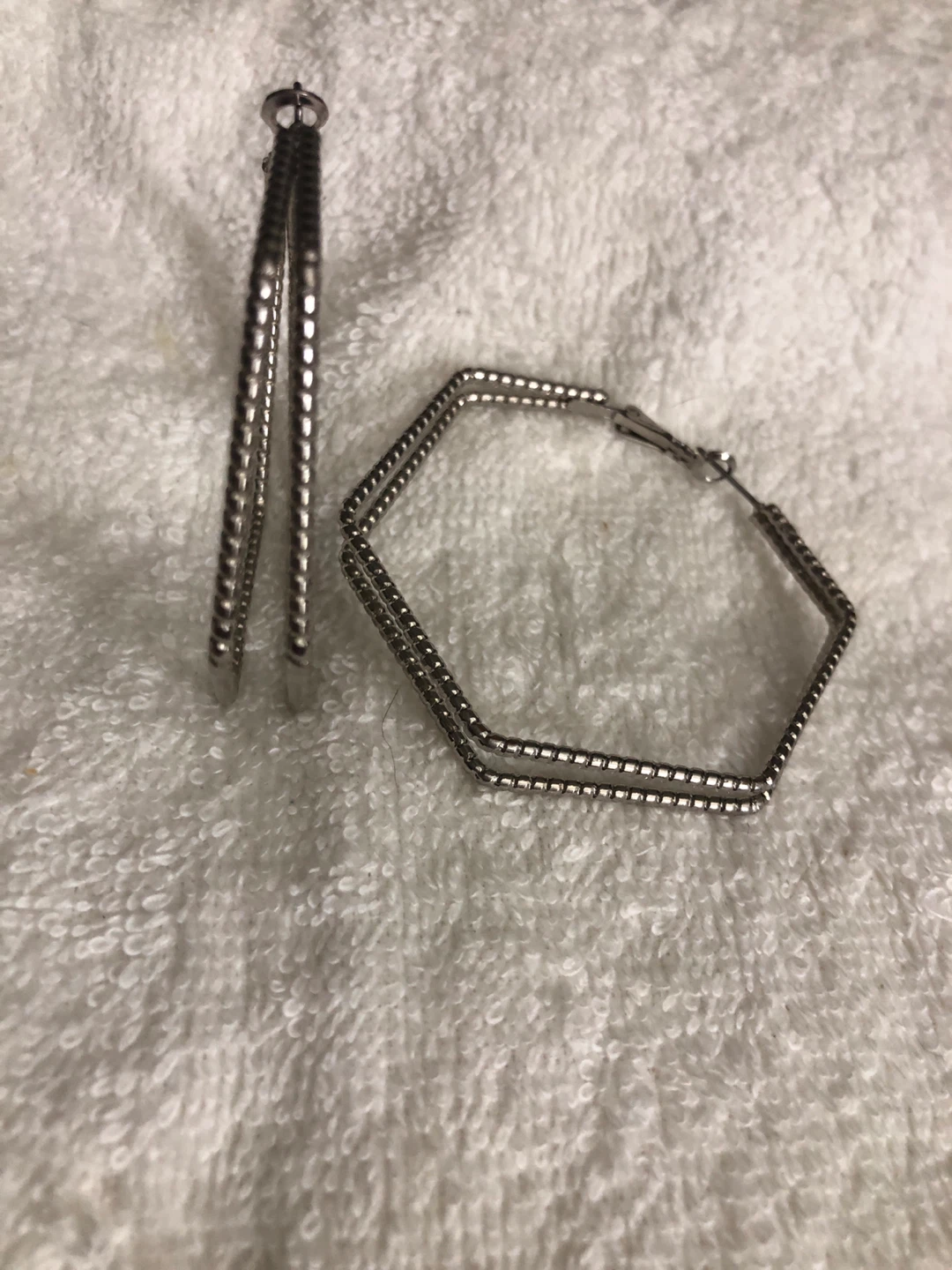 Silver Hexagon Hoop Earrings
