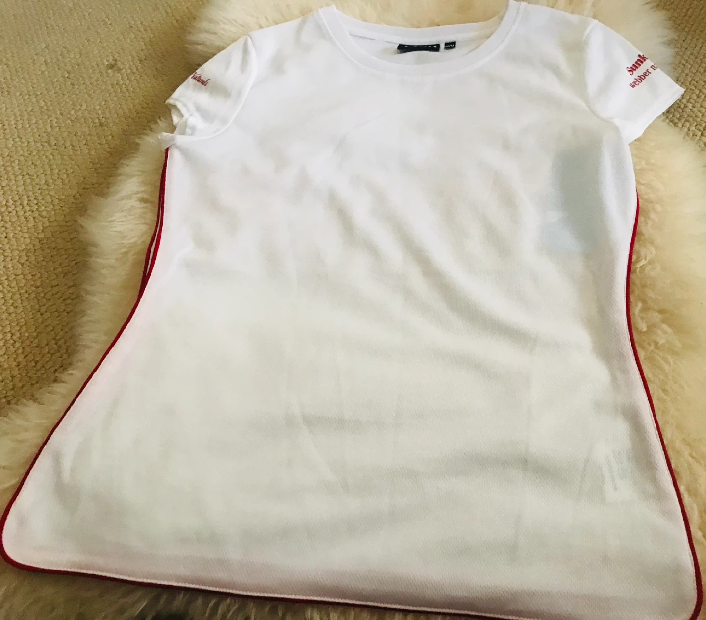 White Athletic T-Shirt with Red Trim
