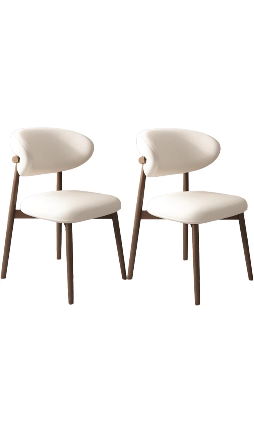 Set of 2 Modern Dining Chairs - White Upholstered with Wood Legs