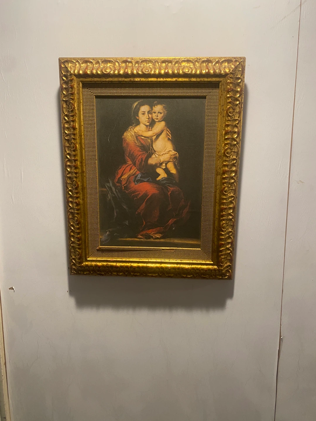 "🏆" Vintage Madonna and Child Picture, No Glass, Wood Frame - photo 5