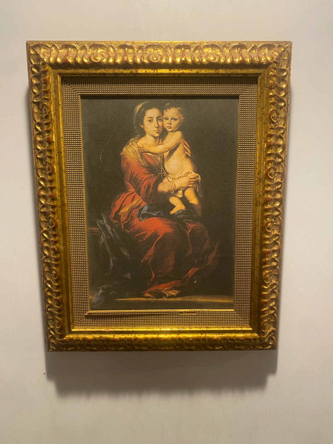 "🏆" Vintage Madonna and Child Picture, No Glass, Wood Frame