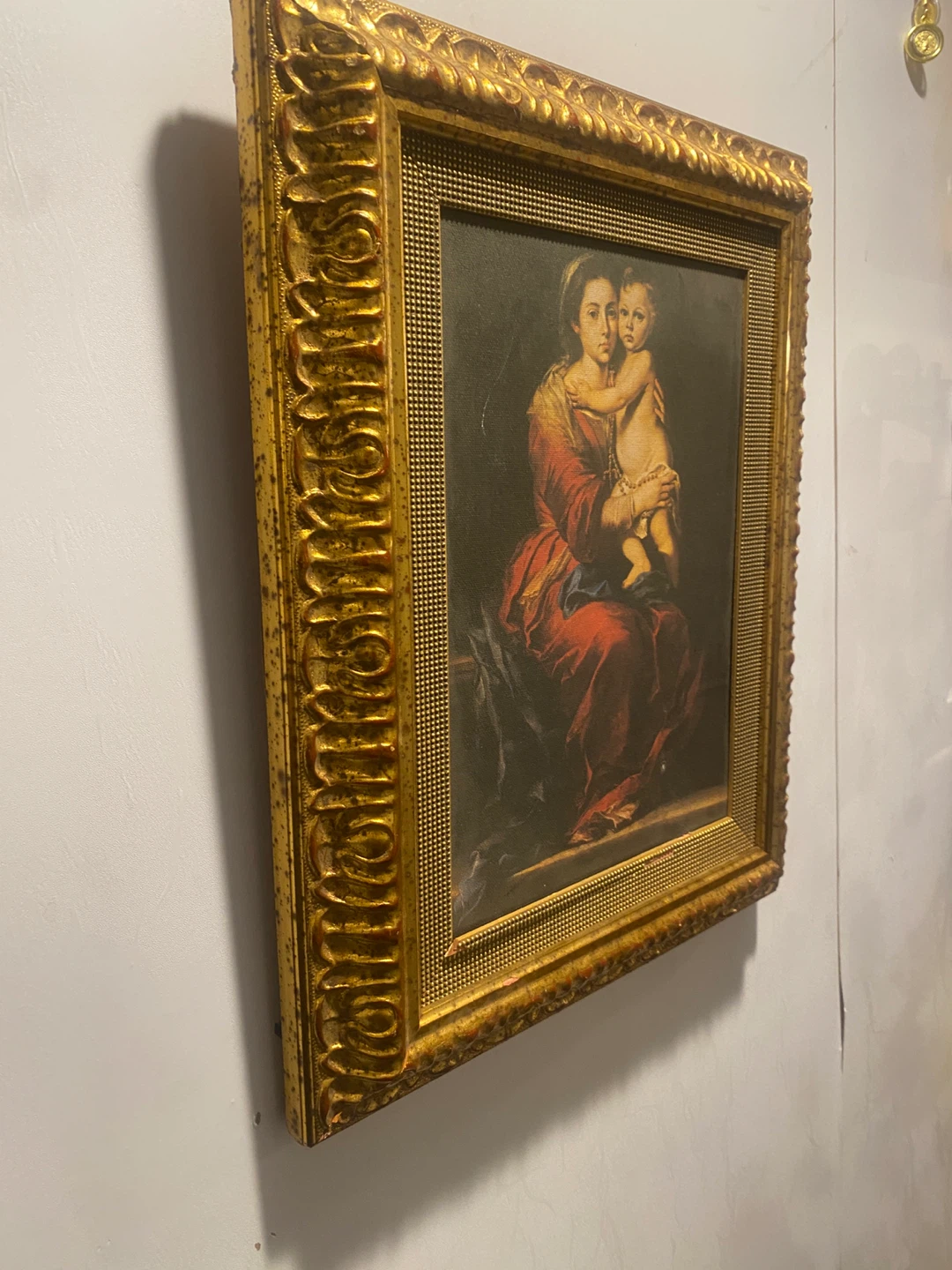 "🏆" Vintage Madonna and Child Picture, No Glass, Wood Frame - photo 3