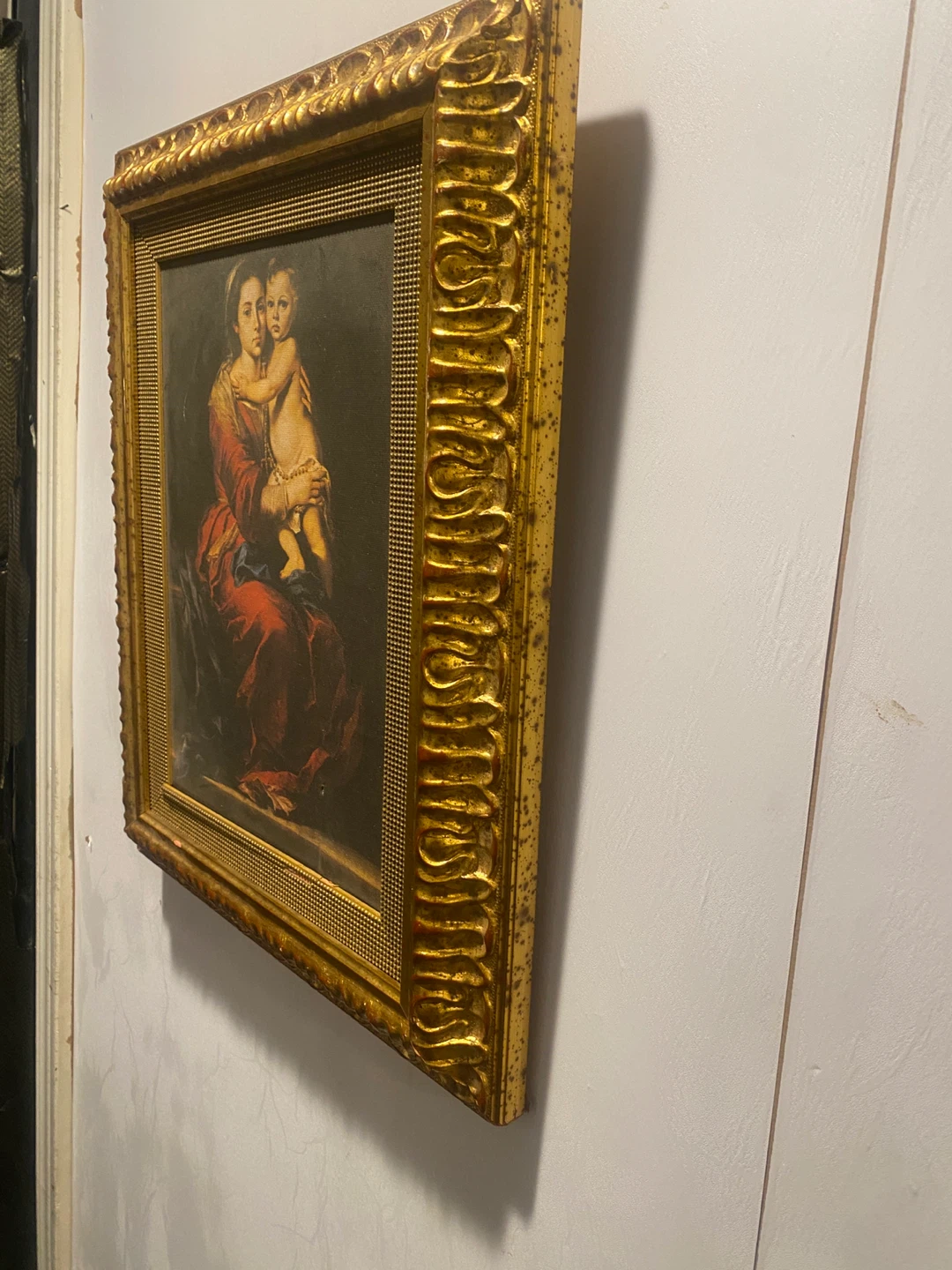 "🏆" Vintage Madonna and Child Picture, No Glass, Wood Frame - photo 4