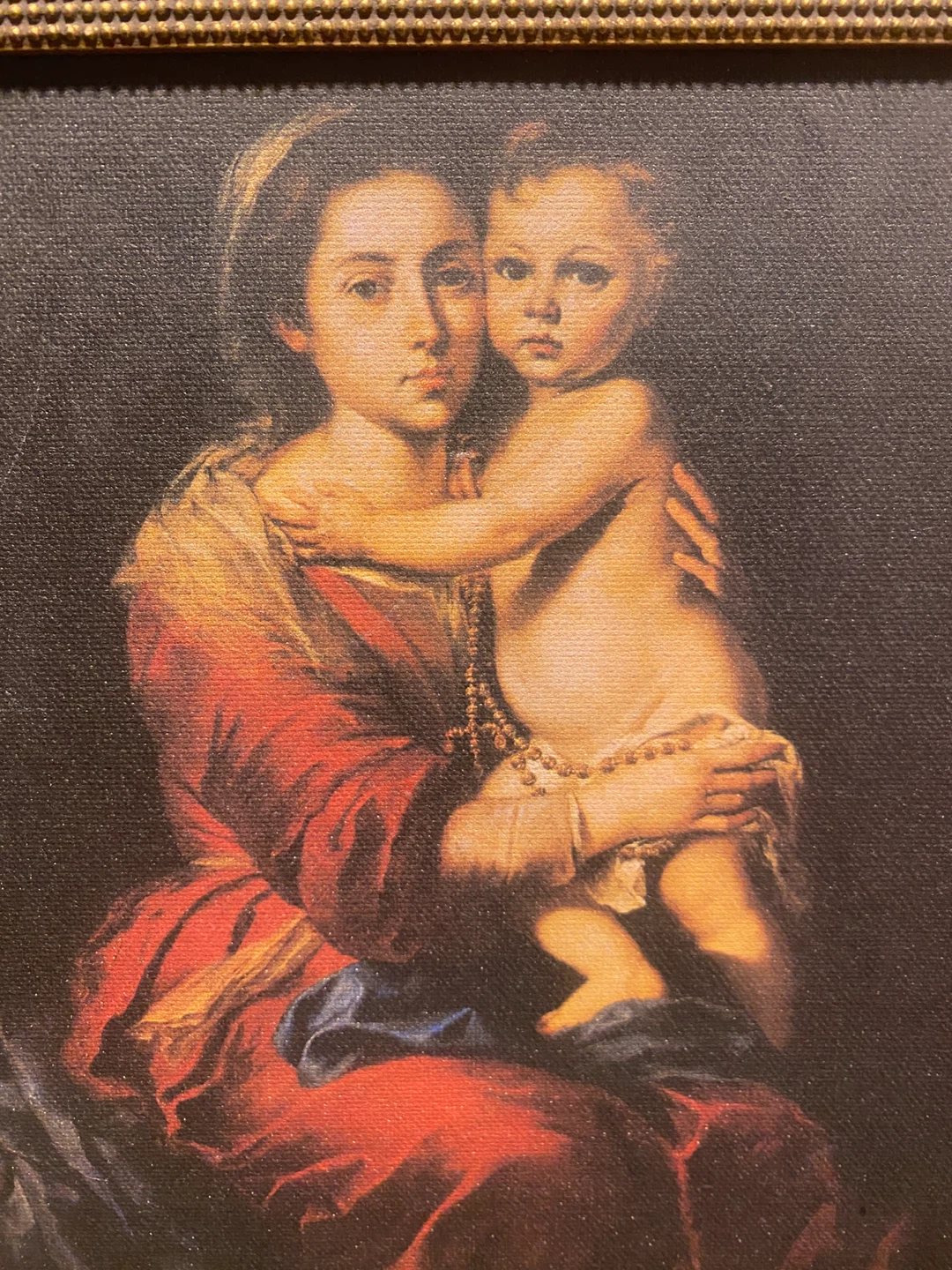 "🏆" Vintage Madonna and Child Picture, No Glass, Wood Frame - photo 2