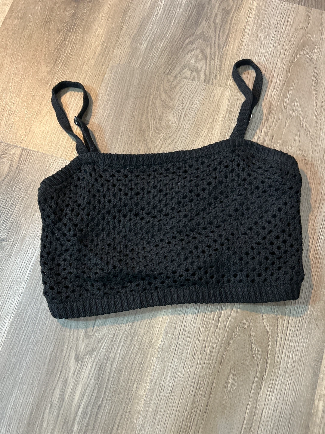 Honey Peach Black Cropped Knit Top
