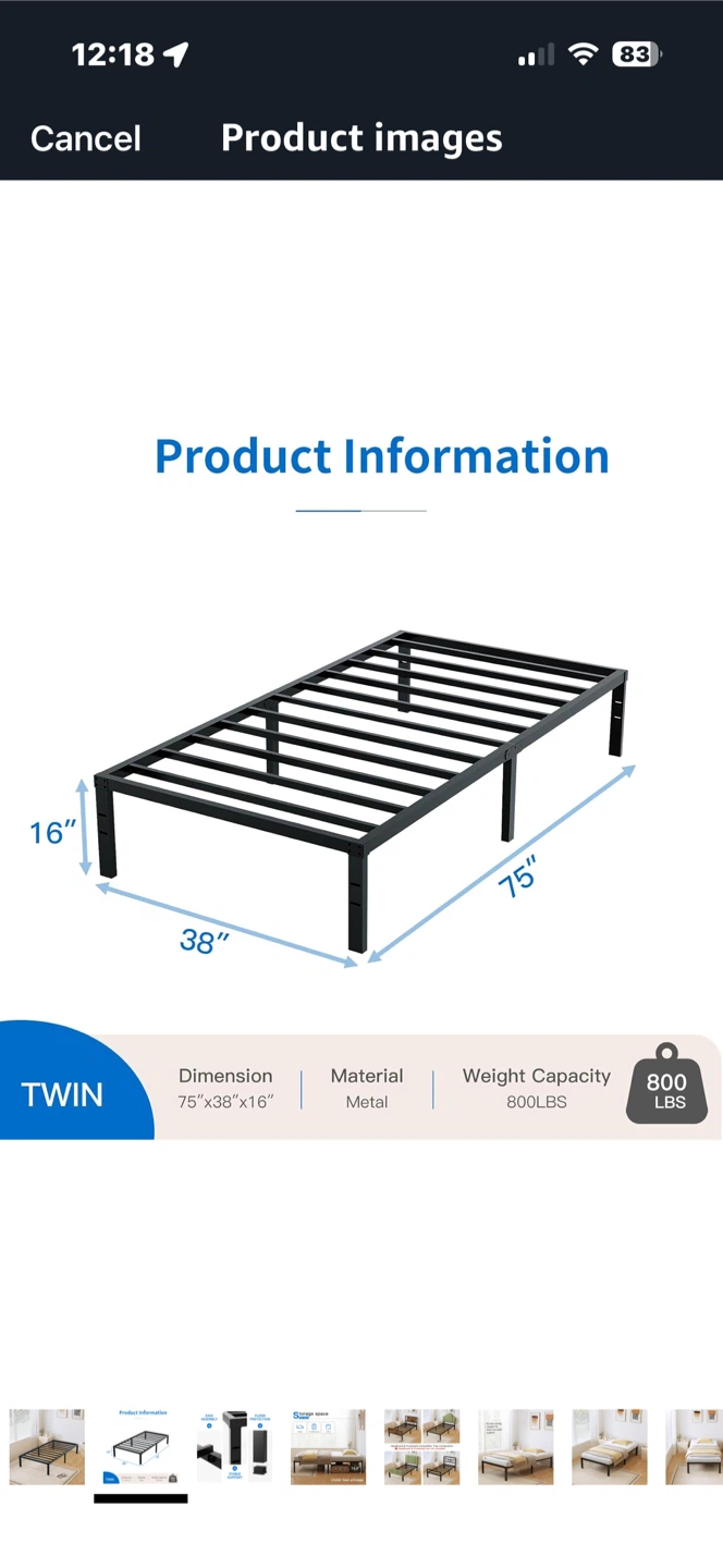 Black Twin Metal Bed Frame - photo 2