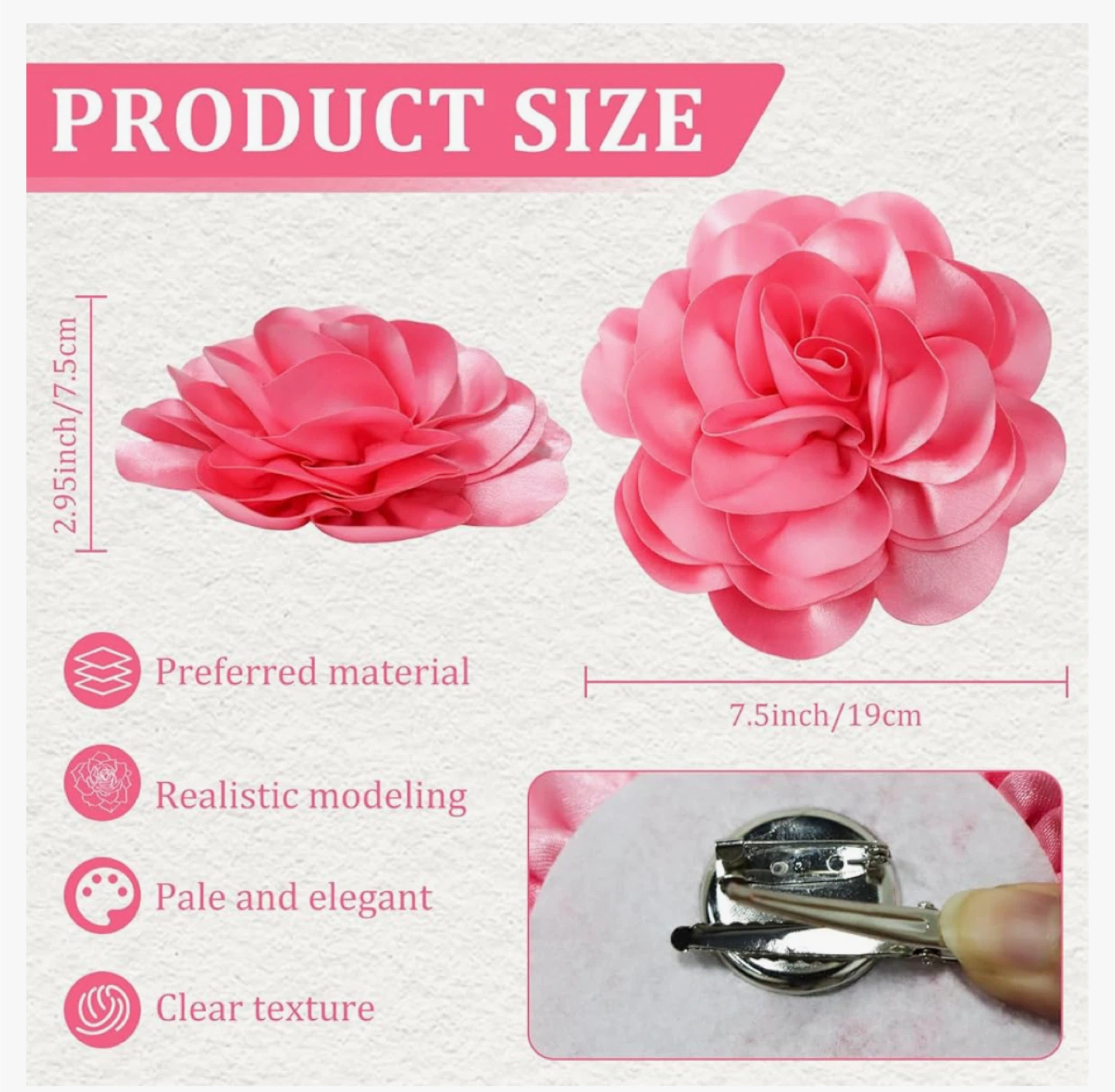 Pink Satin Rose Flower Brooch Hair Clip - photo 2