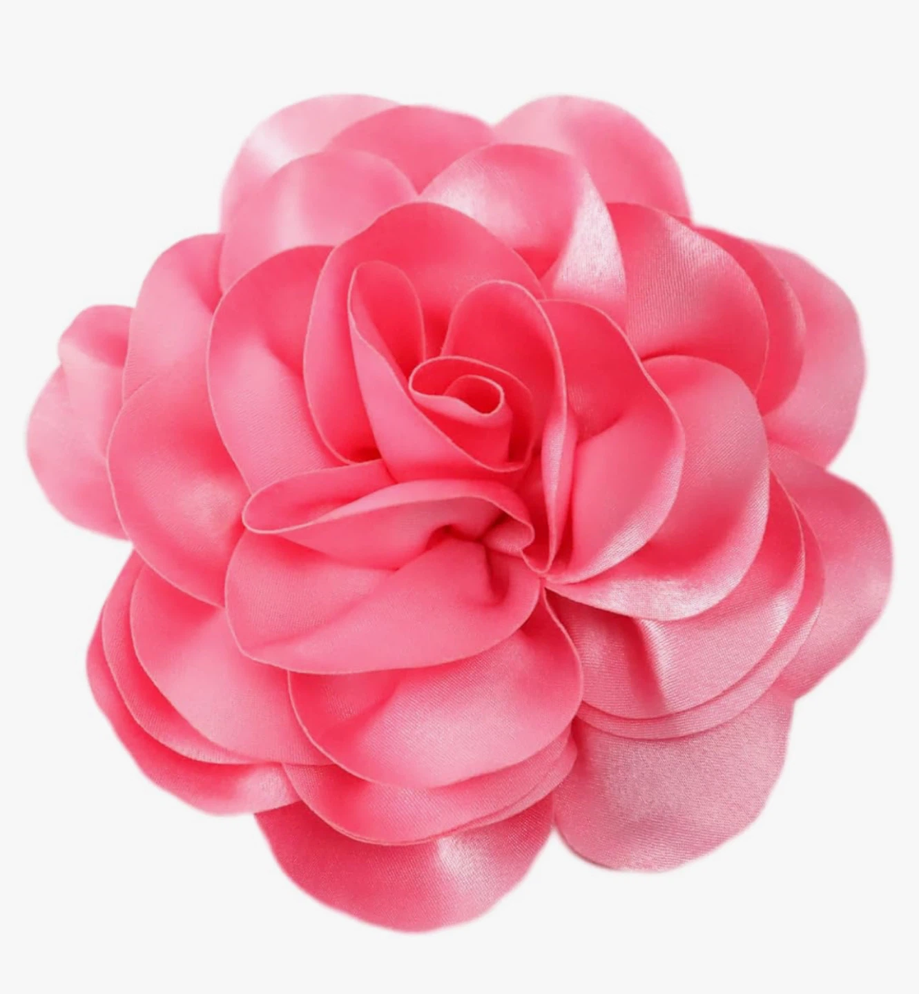 Pink Satin Rose Flower Brooch Hair Clip