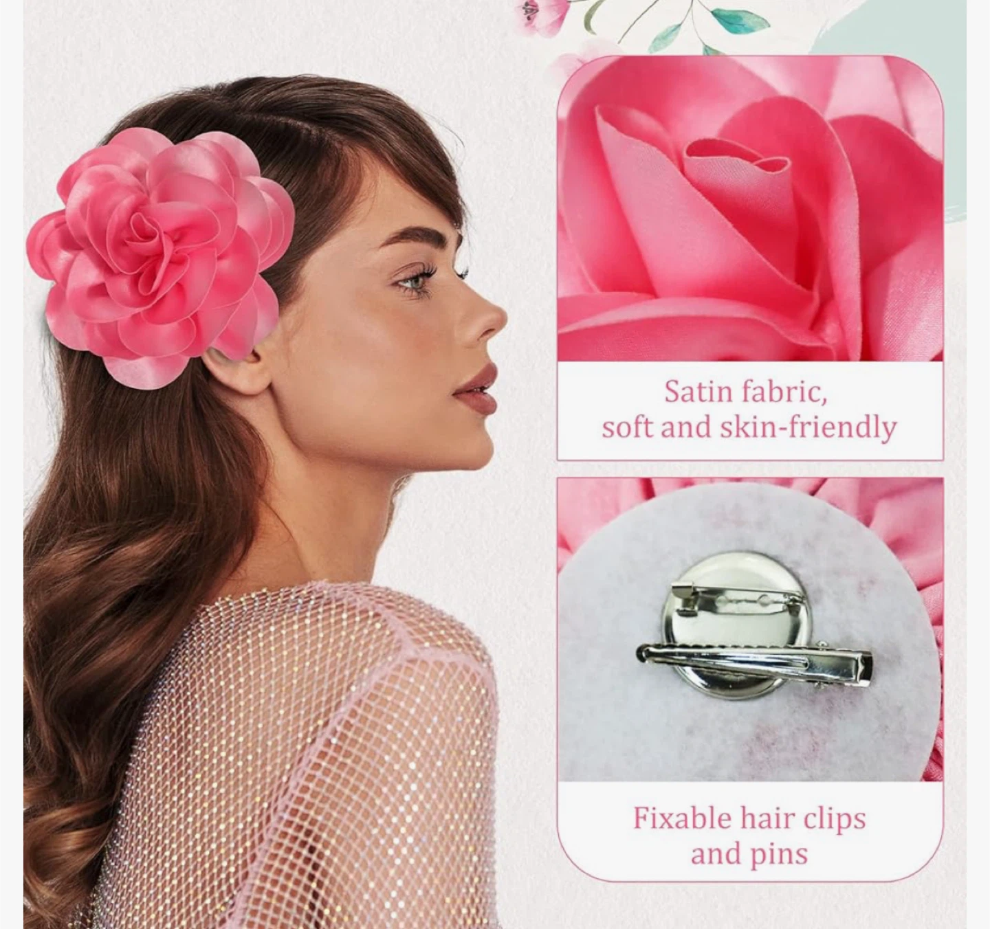 Pink Satin Rose Flower Brooch Hair Clip - photo 3