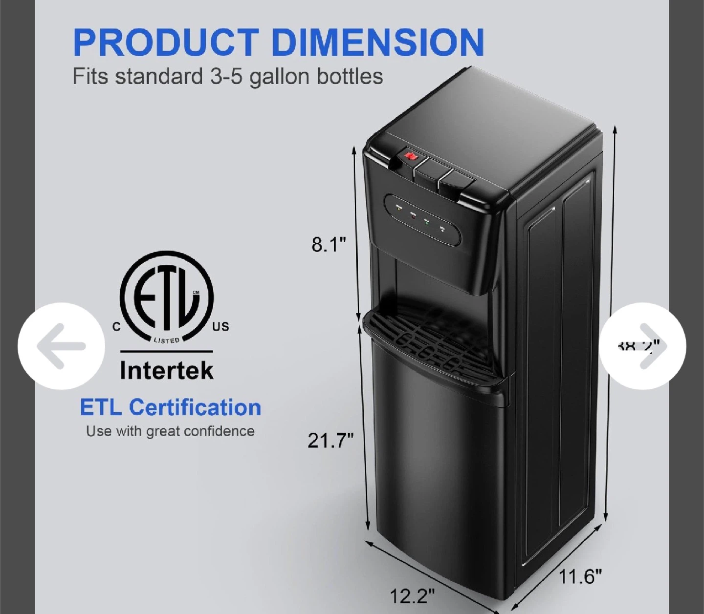 Black Bottom-Loading Water Dispenser - Fits 3-5 Gallon Bottles