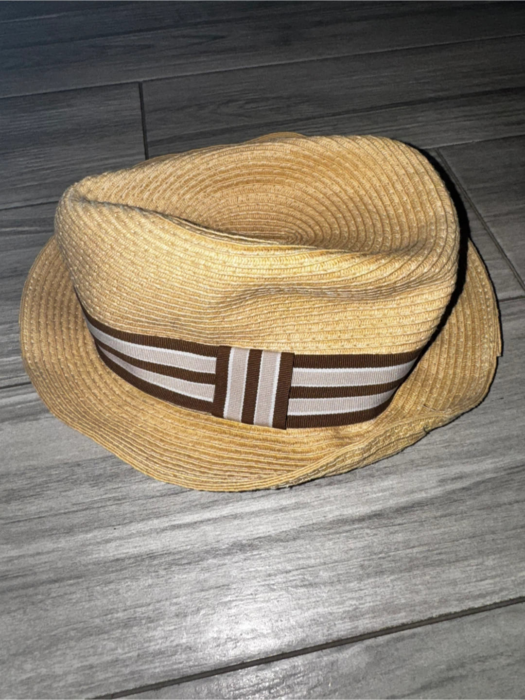 VINTAGE Men's Beige Fedora Hat Brown and White Band S/M 🏆