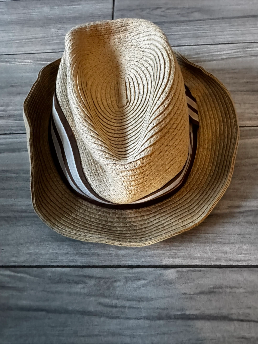 VINTAGE Men's Beige Fedora Hat Brown and White Band S/M 🏆 - photo 2