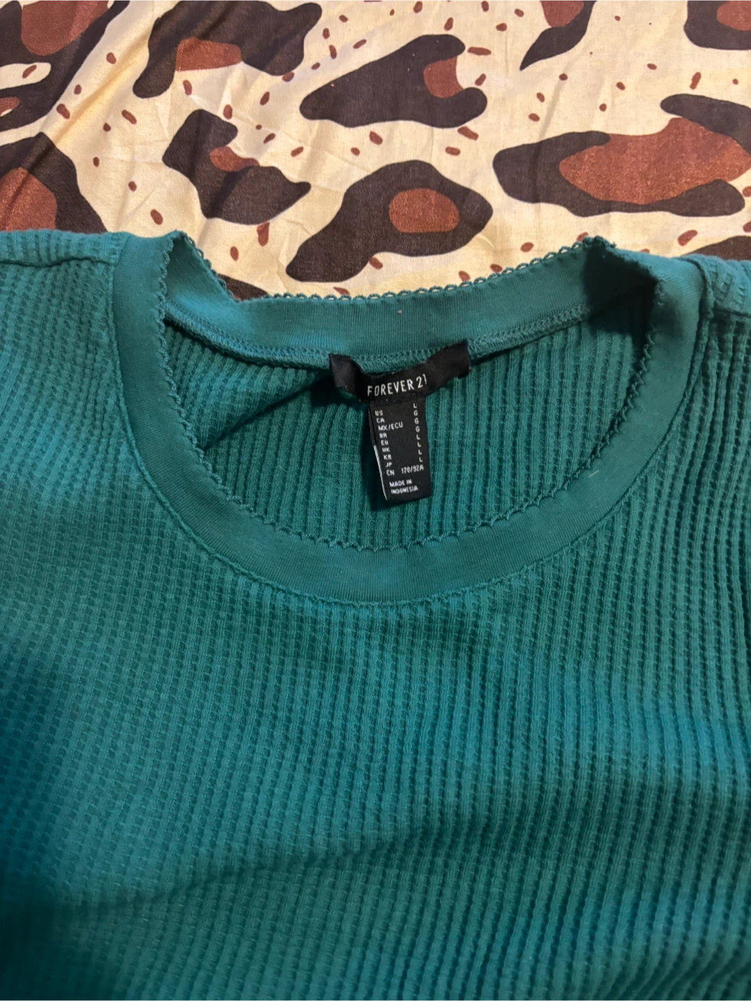 Forever 21 Teal Ribbed T-Shirt - Size L - photo 2