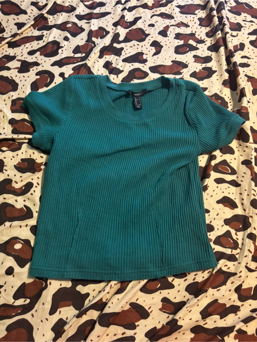 Forever 21 Teal Ribbed T-Shirt - Size L