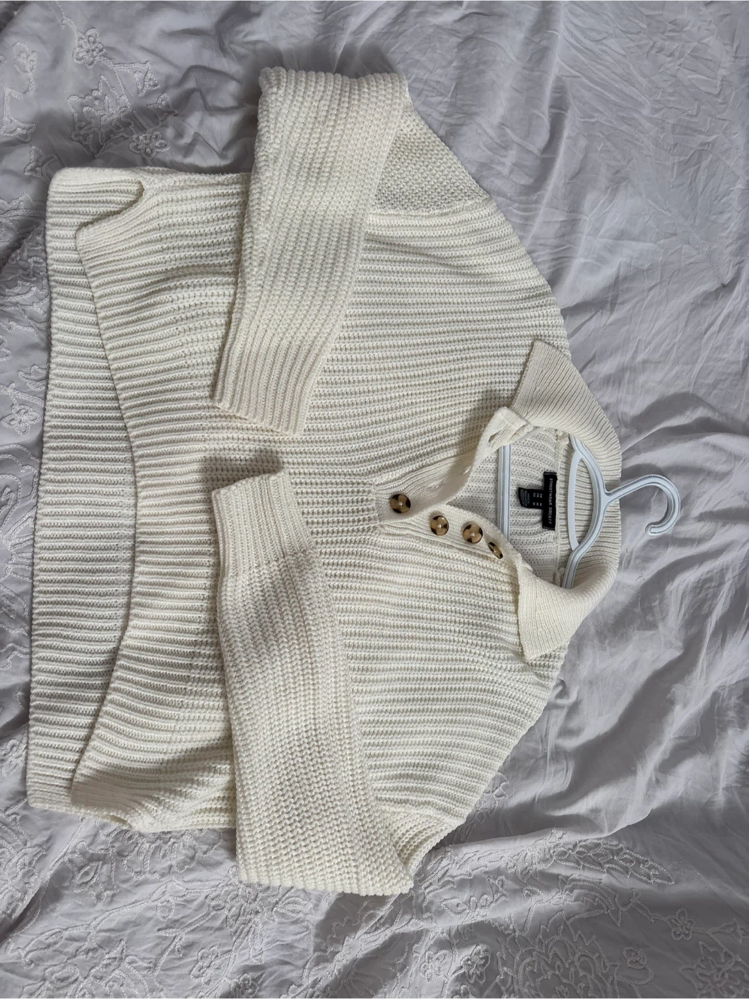 Cream Knit Button Neck Sweater