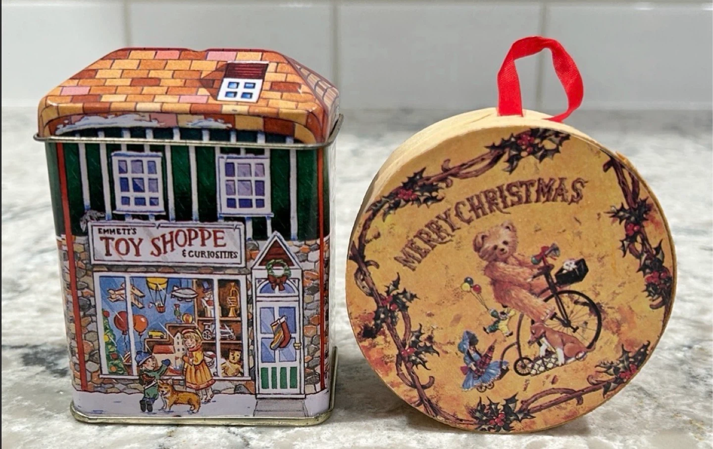 Vintage Emmett's Toy Shoppe & Merry Christmas Containers