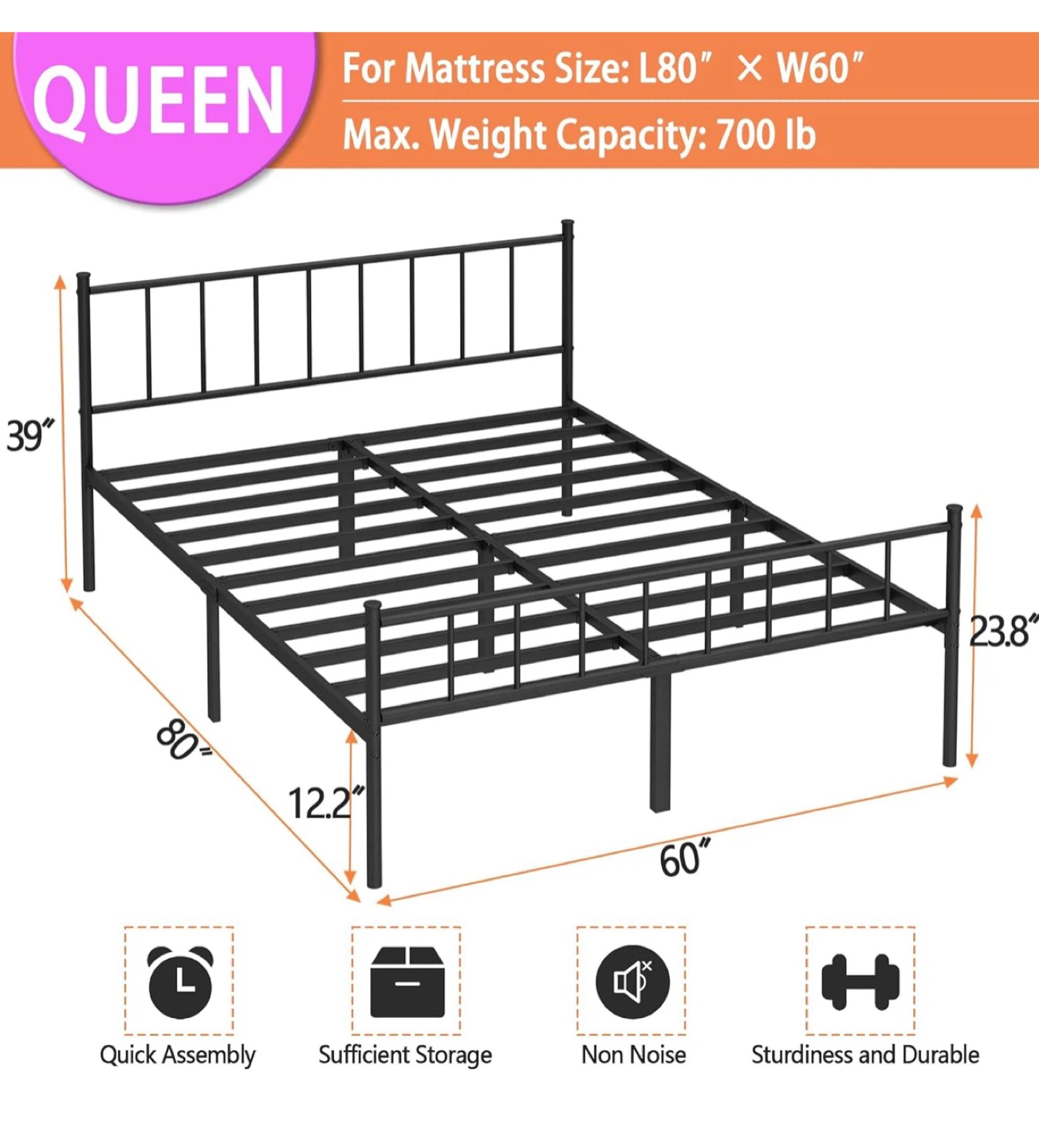 Queen Size Metal Platform Bed Frame